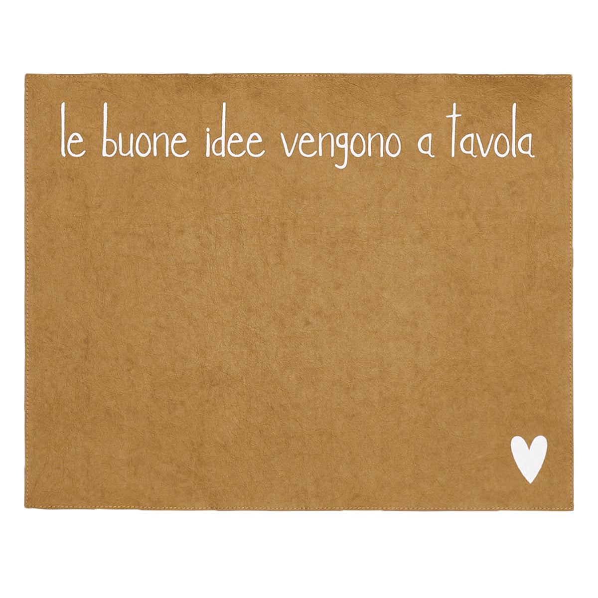 Tovaglietta in fibra di cellulosa con la scritta "le buone idee vengono a tavola" Dimensione: 36 x 45 cm Si può lavare a mano o in lavatrice 30°. In negozio e online su tuttochic.live