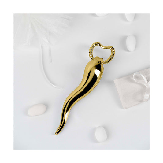 C-Hornetto. Un apribottiglie dal design altamente simbolico, icona di buon auspicio, ma anche di fertilità , virilità e forza fisica. Un oggetto inusuale, un'idea regalo insolita e spiritosa. Realizzato in zama, colore oro. Dimensioni: 16 x 4 cm. Si consiglia di lavare a mano. In negozio e online su tutttochic.it