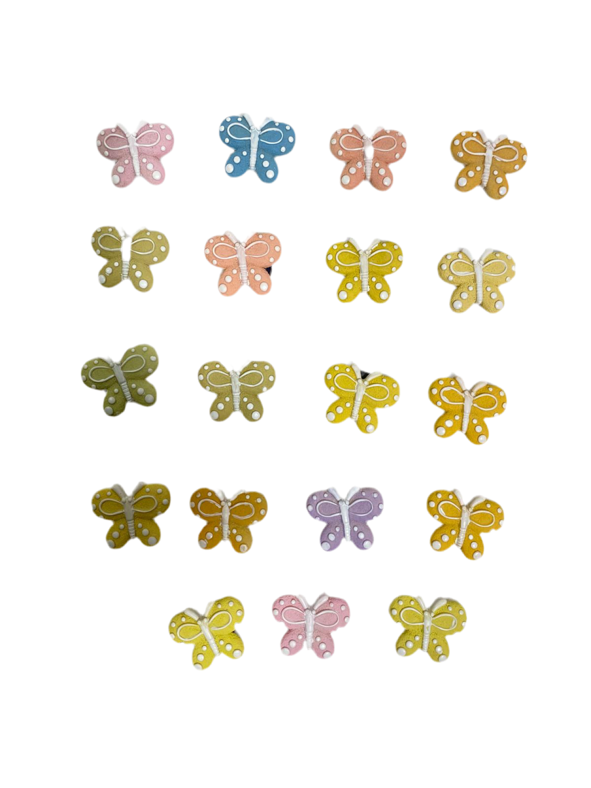 Set di 19 bomboniere in colori assortiti di farfallina con calamita in resina decorata Dimensioni: cm 4 x 4. In negozio e online su tuttochic.live
