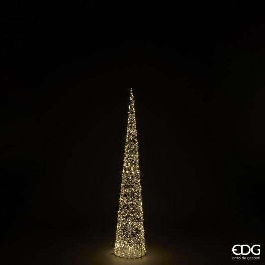Albero di Natale a forma di cono con 720 led realizzato in metallo color oro chiaro e decorato con perline diametro cm 28 x 150 h. In negozio e online su tuttochic.live