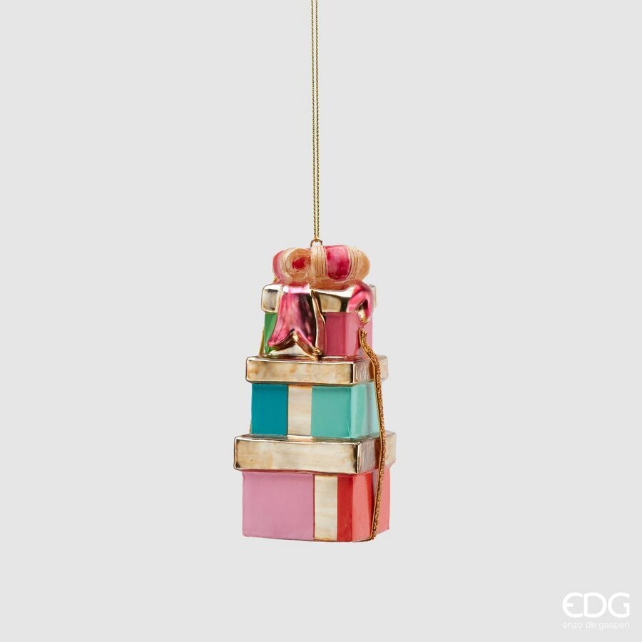 Realizzato in vetro decorato con nastro glitterato. Dimensioni: cm 4,5 x 4,5 x 10 h. In negozio e online su tuttochic.live