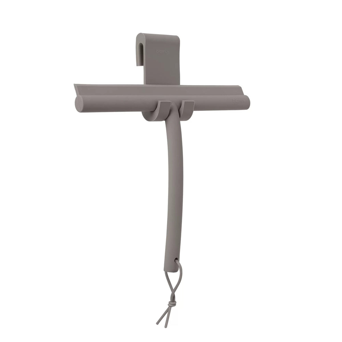 Tergivetro per doccia in silicone grigio marrone satellite con gancio di supporto collezione VIPO di Blomus.