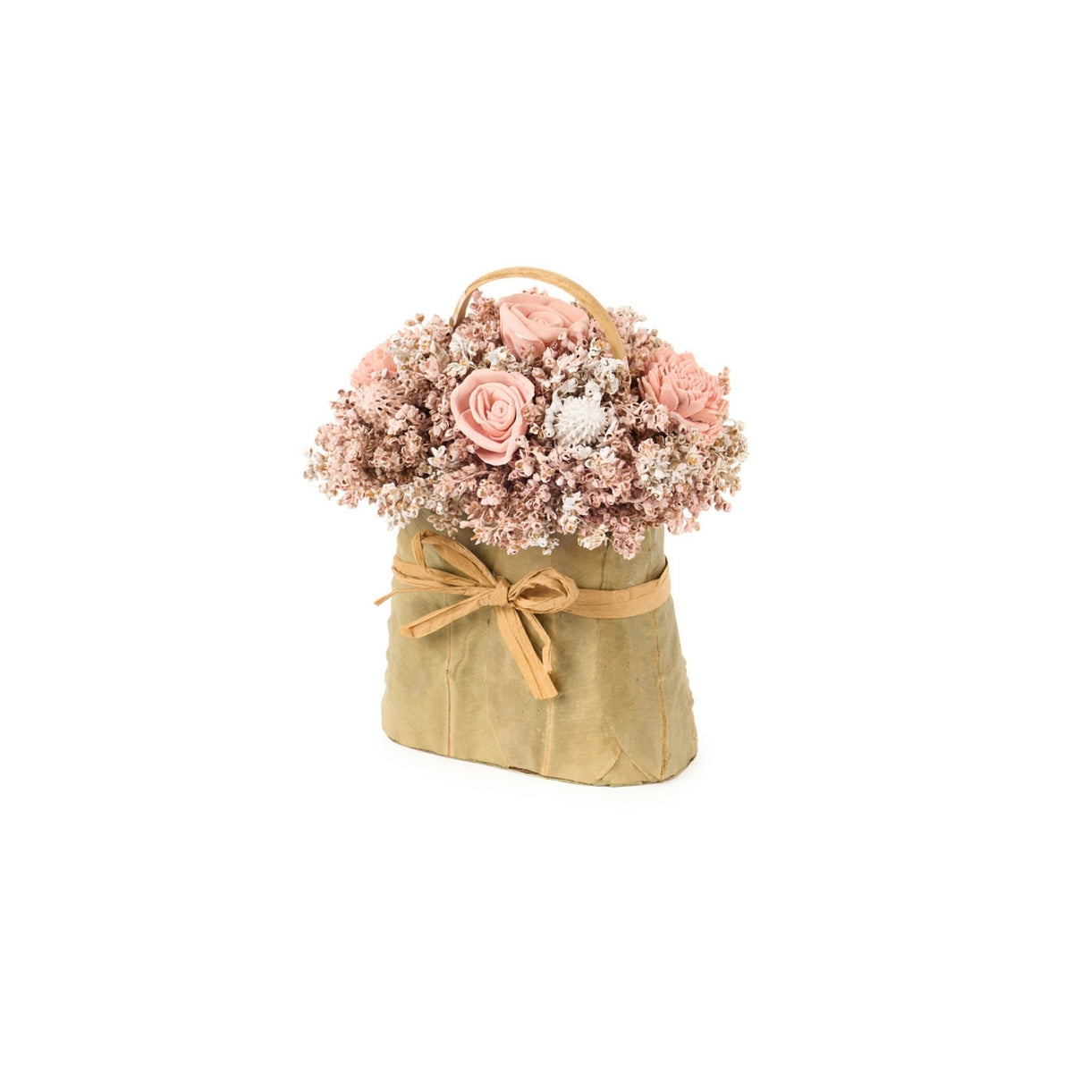 Borsetta soprammobile Bouquet con fiori in carta h 18 La Vie en Rose. Dimensioni: 14.5×11.5× h 18.5 cm. In negozio e online su tuttochic.live
