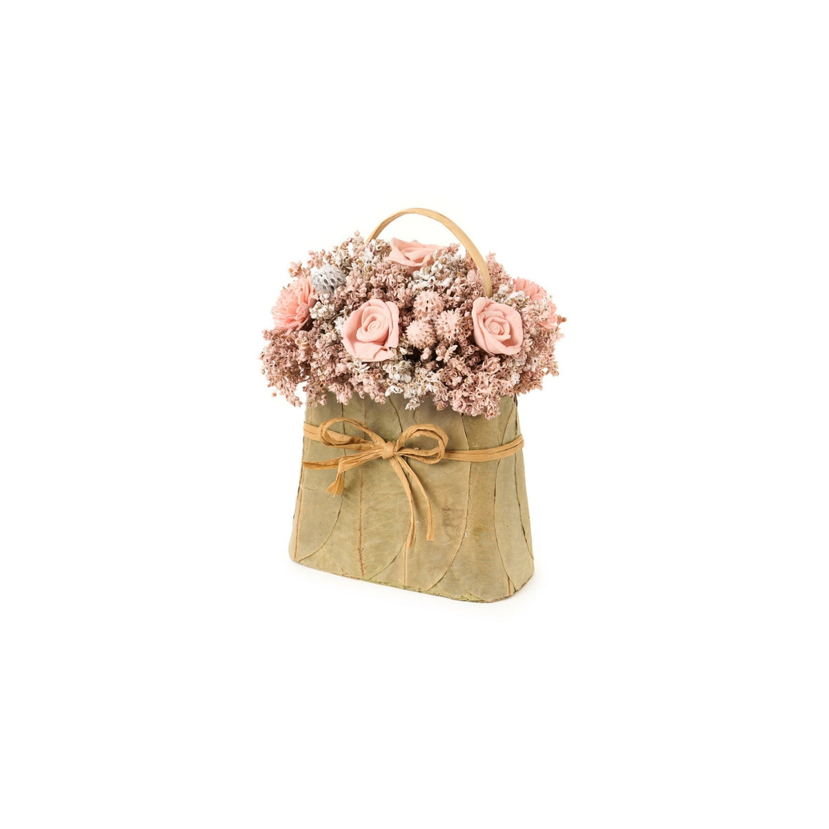 Borsetta soprammobile Bouquet con fiori in carta h 22 La Vie en Rose. Dimensioni: 17×12× h 22 cm. In negozio e online su tuttochic.live