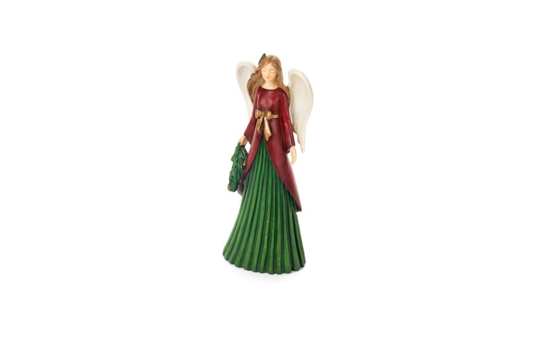 Acquista l'angelo decorativo rosso da 25 cm Magic Noel di Nuvole di Stoffa su Tutto Chic. Statuina in resina con giacca rossa, tralcio verde su una mano e fiocco color oro.