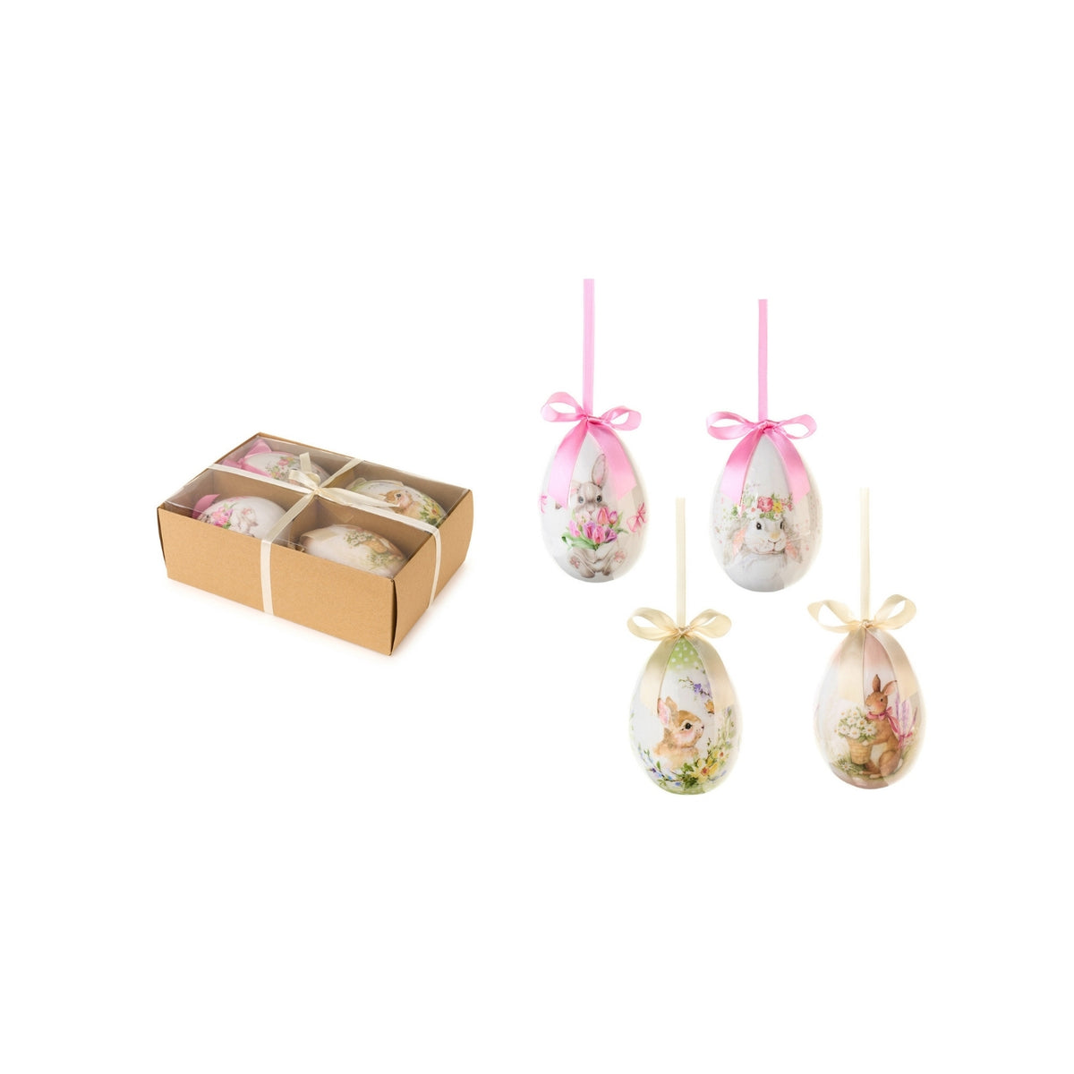 Rendi la Pasqua ancora più allegra con la confezione di 6 uova in decori assortiti. Dimensioni singolo uovo: cm 8 x 12 h. In negozio e online su tuttochic.live