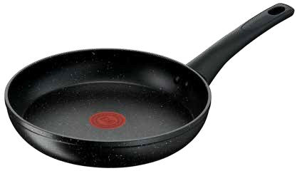 Padella Lagostina linea Cucina Facile diametro 20 cm, interno grigio puntinato effetto pietra, manico nero in bakelite, fondo antiscivolo per gas, Tutto Chic.
