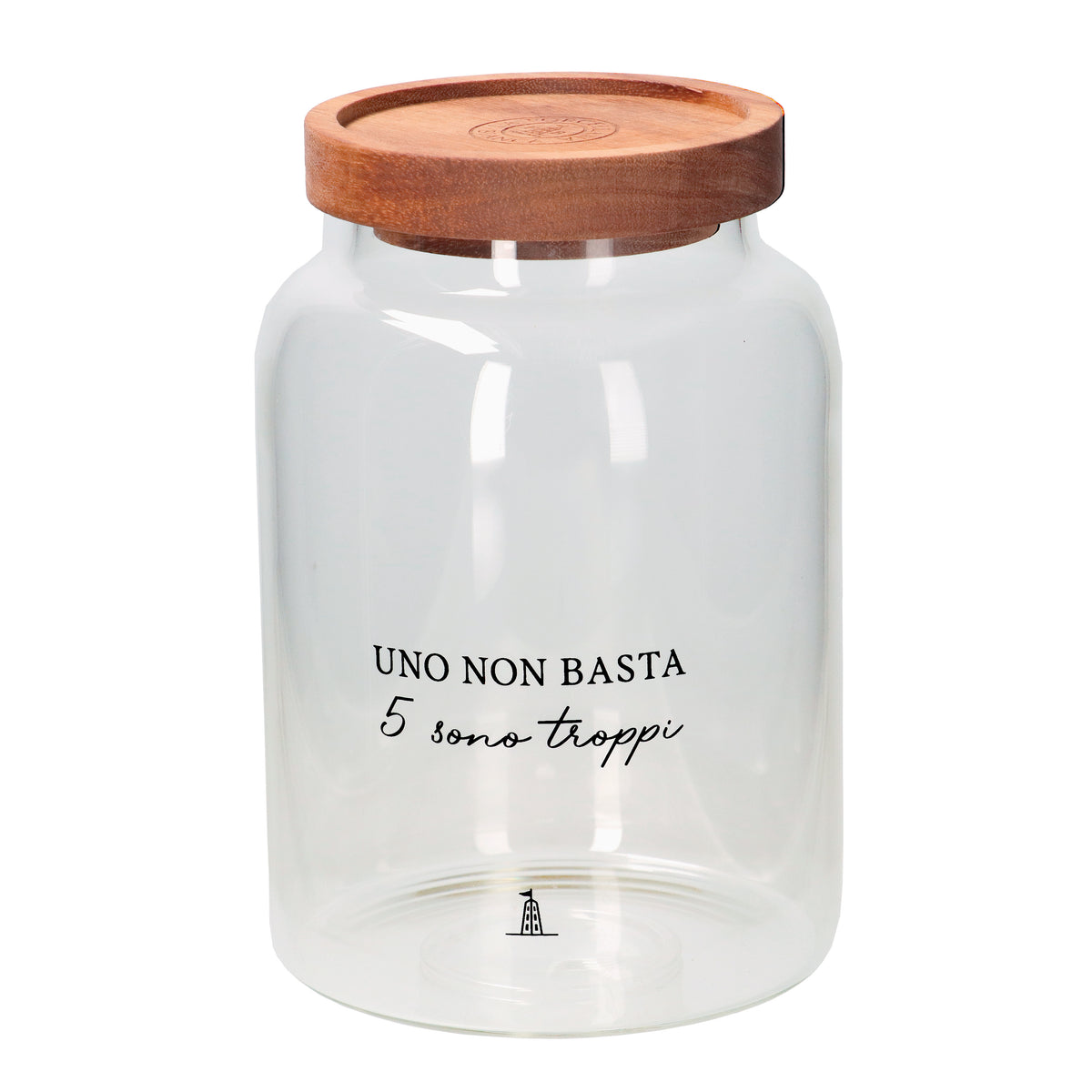 Barattolo caffè in vetro borosilicato trasparente decorato con tappo ermetico in legno scuro. cm ø 11,5 x h 16,5 - 1200 ml. In negozio e online su tuttochic.live