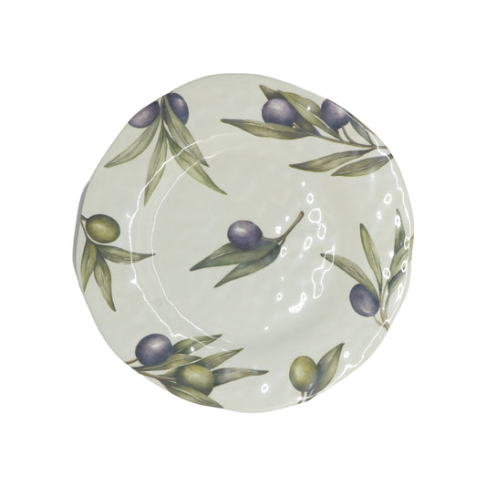 Set di 2 piatti piani in melamina decorati con foglie e frutti d'ulivo. La melamina, un materiale resistente, leggero, altamente igienico e di facile manutenzione. Dimensioni singolo piatto: cm Ø 27. Lavabile in lavastoviglie. Non Utilizzabile in microonde e in forno tradizionale. In negozio e online su tuttochic.live