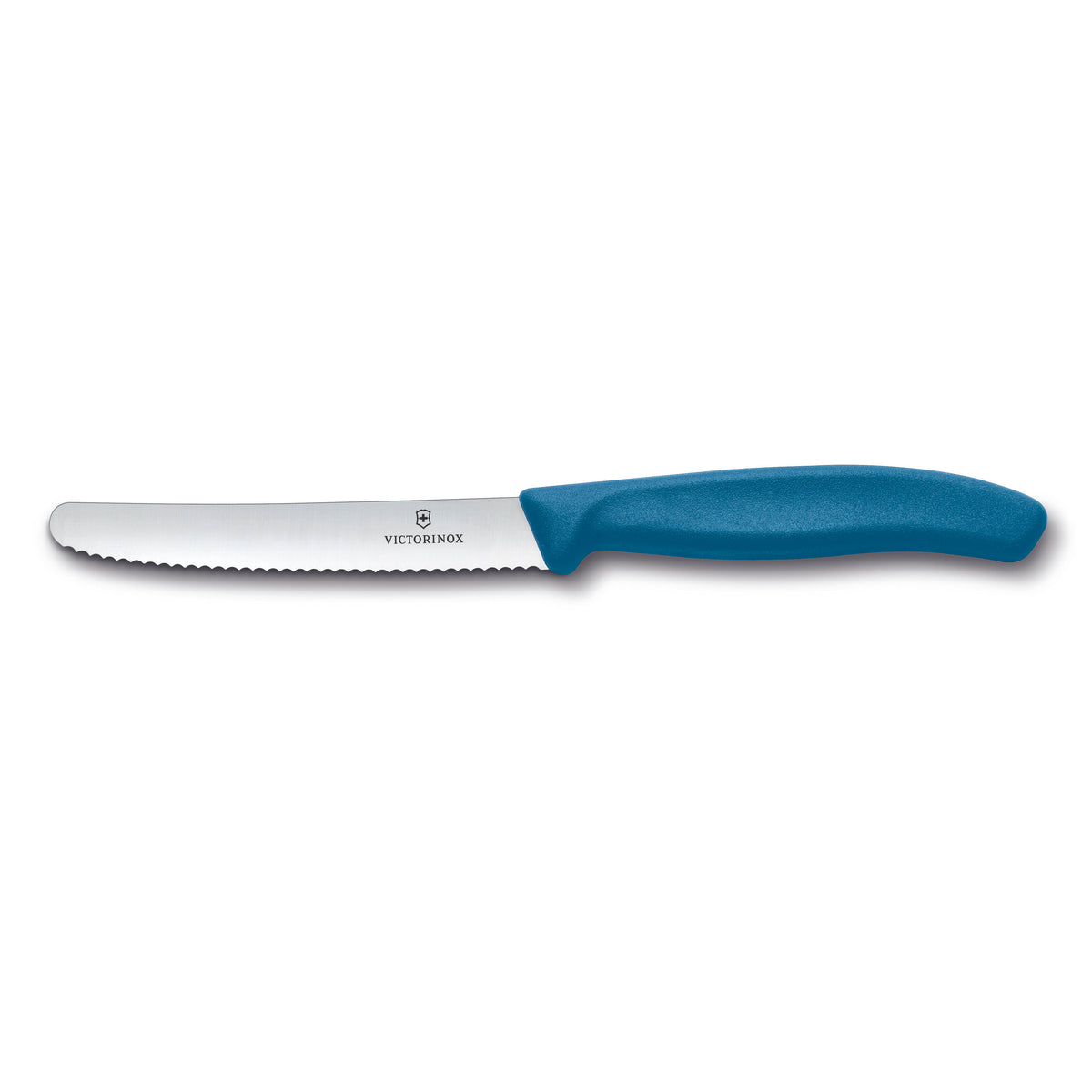 Coltello professionale da tavola e pomodoro Victorinox Swiss Classic con lama in acciaio inossidabile a filo ondulato da 11 cm e manico ergonomico blu, Tutto Chic.