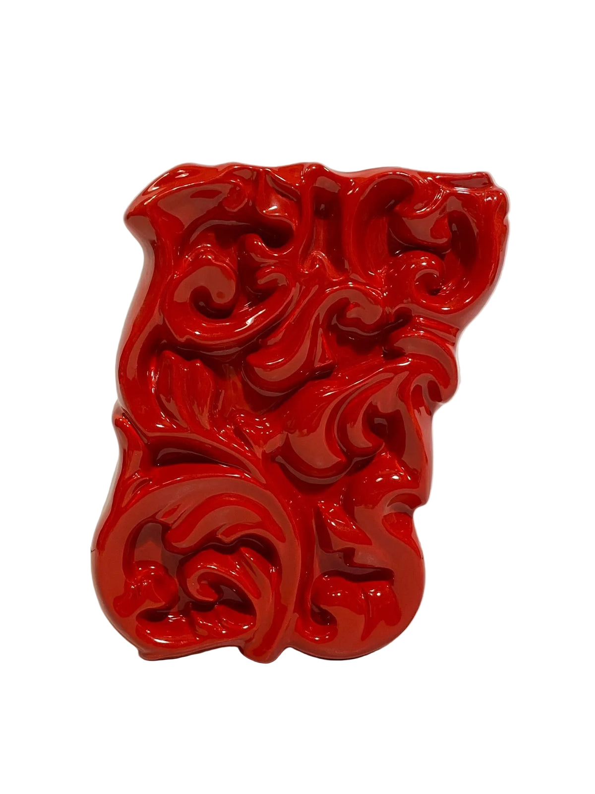 Umidificatore per termosifoni in ceramica rossa lucida con decoro ghirigori in rilievo, Made in Italy - tuttochic.live