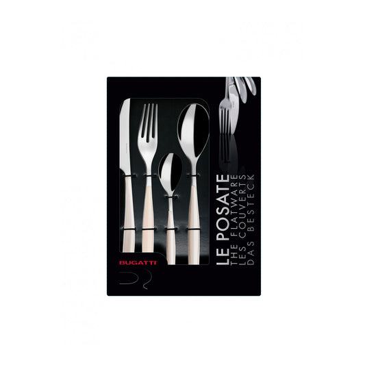 Set 24 pezzi modello Glamour, colorazione del manico avorio confezionato in scatola Glamour con finestra. Il Set 24 pezzi è composto da: 6 cucchiai da tavola 6 forchette da tavola 6 coltelli da tavola 6 cucchiaini caffè In negozio e online su tutttochic.it