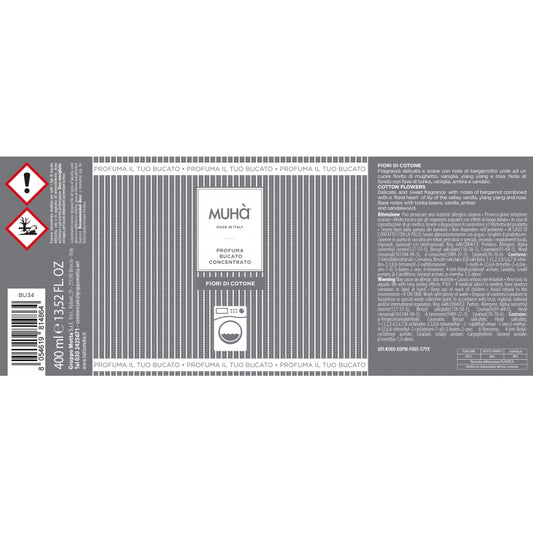 Prodotto profuma bucato concentrato da 400 m. Info sulla fragranza FIORI DI COTONE Fragranza delicata e soave con note di bergamotto unite ad un cuore fiorito di mughetto, vaniglia, ylang ylang e rosa. Note di fondo con fave di tonka, vaniglia, ambra e sandalo. In negozio e online su tuttochic.live