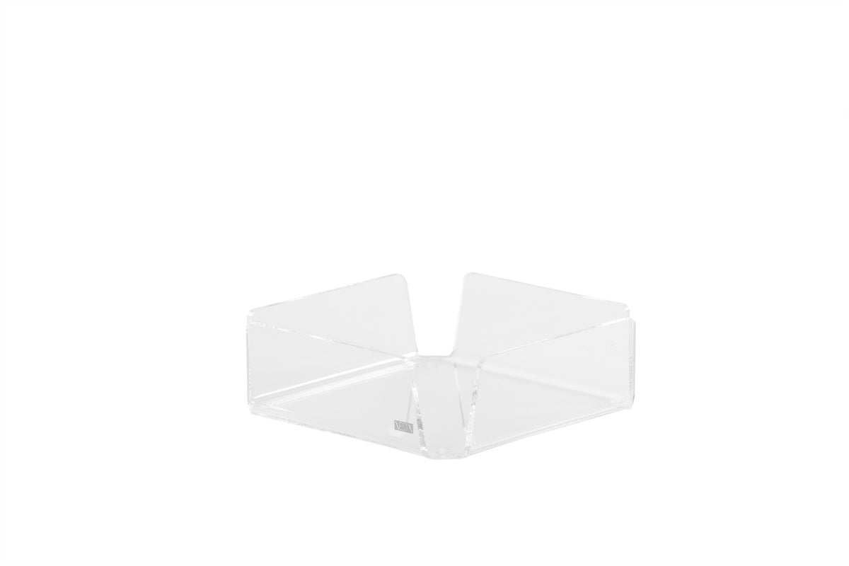 Portatovaglioli orizzontale medio in cristallo acrilico trasparente. Like Water, ideale per chi ama le linee essenziali dal gusto minimal. Dimensioni cm 18,5x18,5x6 h. Spessore PMMA mm 4. In negozio e online su tuttochic.live