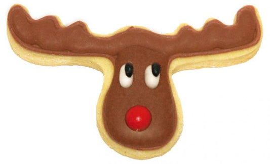 Tagliabiscotti Testa di Alce, in acciaio 6,5 cm, lavabile in lavastoviglie. L'albero di Natale decorato in modo diverso. Hai mai decorato il tuo albero di Natale con i tagliabiscotti? È giunto il momento! Attacca un nastro decorativo al tagliabiscotti e appendi le forme all'albero. In negozio e online su tuttochic.live