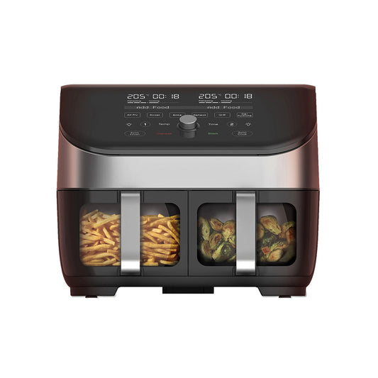 Friggitrice ad aria multifunzione con due cestelli in grado di: friggere, cuocere, arrostire, riscaldare, disidratare e grigliare. Uno strumento versatile per una cucina sana, con poche calorie e con il 95% di olio in meno. Cucina fino a 8 porzioni è perfetta per famiglie numerose. In negozio e online su tuttochic.live