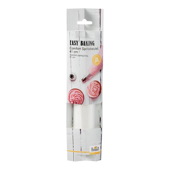 Set di 20 sac a poche in PE (Polietilene) alimentare e riciclabile, con una superficie gommata per una presa sicura, antistrappo, resistenti al calore fino a 60 °C, utilizzabili con tutte le comuni bocchette. Capacità: circa 1000 ml, lunghezza 41 cm, confezionati a rotolo. In negozio e online su tuttochic.live