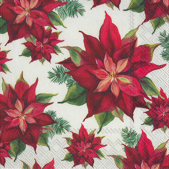 Confezione di 20 tovaglioli di carta a 3 veli decorati con fiore Stella di Natale. Dimensioni: cm 33 x 33. Made in Germany. In negozio e online su tuttochic.live