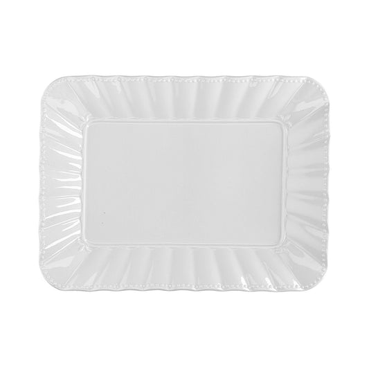 Vassoio rettangolare da portata in porcellana bianca lavorata cm. 35 x 26.Utilizzabile in forno tradizionale, microonde e lavastoviglie. Lavabile in lavastoviglie. Utilizzabile in microonde. In negozio e online su tuttochic.live
