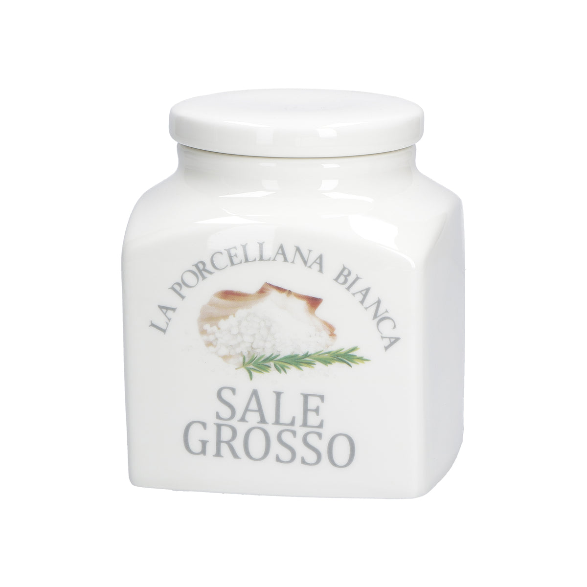 Barattolo decorato Sale Grosso in porcellana lt. 1,1. Funzionali ad ospitare gli alimenti più usati nei vostri piatti per una cucina sempre in ordine. In negozio e online su tutttochic.it