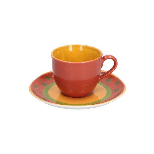 Set di 6 tazzine da caffè c/piattino in porcellana decorata. Capacità: cc100 Cottage è una collezione perfetta per la stagione autunnale. Il trattamento pittorico e i colori caldi della terra rimandano alle campagne tipiche del mediterraneo. Utilizzabile in lavastoviglie e microonde. In negozio e online su tuttochic.live
