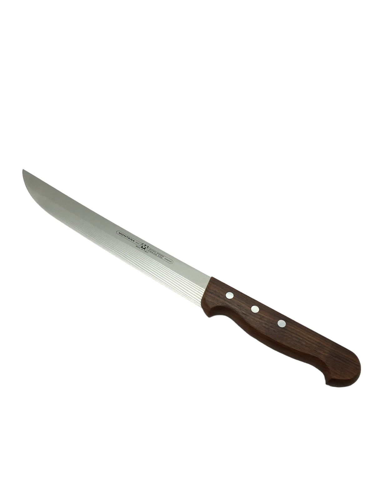 Coltello per affettare l'arrosto. Dimensioni: solo lama cm 23 x 2,7 - con manico cm 34,5 x 3. La linea Classica è caratterizzata da: lame realizzate in speciale acciaio inossidabile svedese Sandvik e manici realizzati in pregio palissandro indiano stagionato. In negozio e online su tuttochic.live