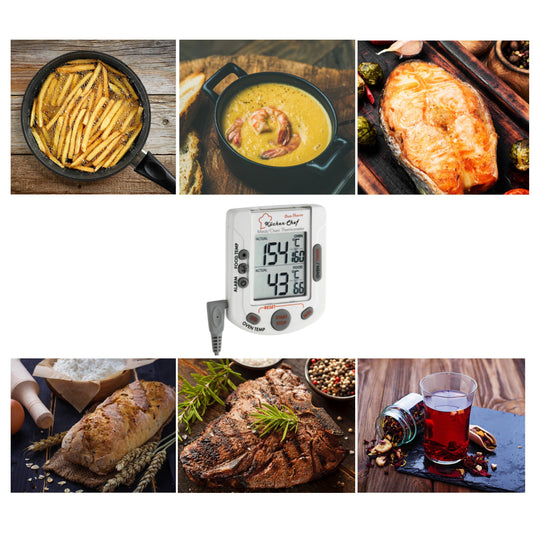 il termometro digitale 2 in 1 per grill / arrosti non solo ti informa sulla temperatura interna attuale, ma anche sulla temperatura esatta del tuo forno. Un segnale acustico avvisa che sono state raggiunte le temperature desiderate. In negozio e online su tuttochic.live