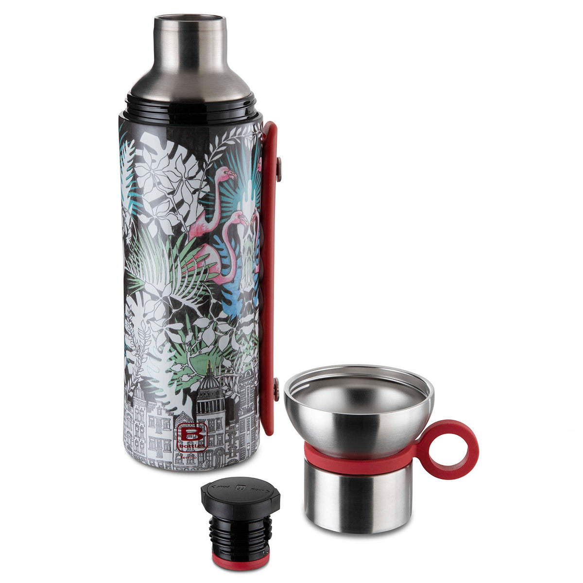 Termo bottiglia 1500 ml decoro La Ville con tazza in acciaio inox a doppia parete. Mantiene i liquidi caldi per 36 ore, freddi per 72 ore e il ghiaccio per 120 ore. Realizzato in acciaio inox 18/10. Si consiglia di lavare a mano. Misure: Diametro 10 cm, altezza 33,4 cm. In negozio e online su tuttochic.live