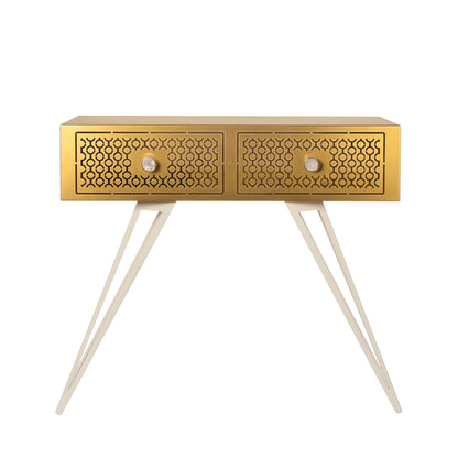 Consolle Mayfair Grande Arti e Mestieri metallo oro trasparente con gambe bianco marmo
