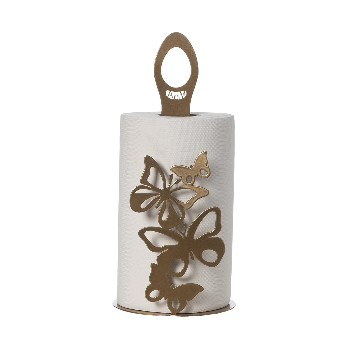 Portarotolo da tavolo Farfalloso! Realizzato in metallo colorato, il suo design unico e originale è caratterizzato da quattro farfalle frontali di varie dimensioni, con ali finemente traforate. Dimensioni: 15 x 33 H cm. In negozio e online su tuttochic.live