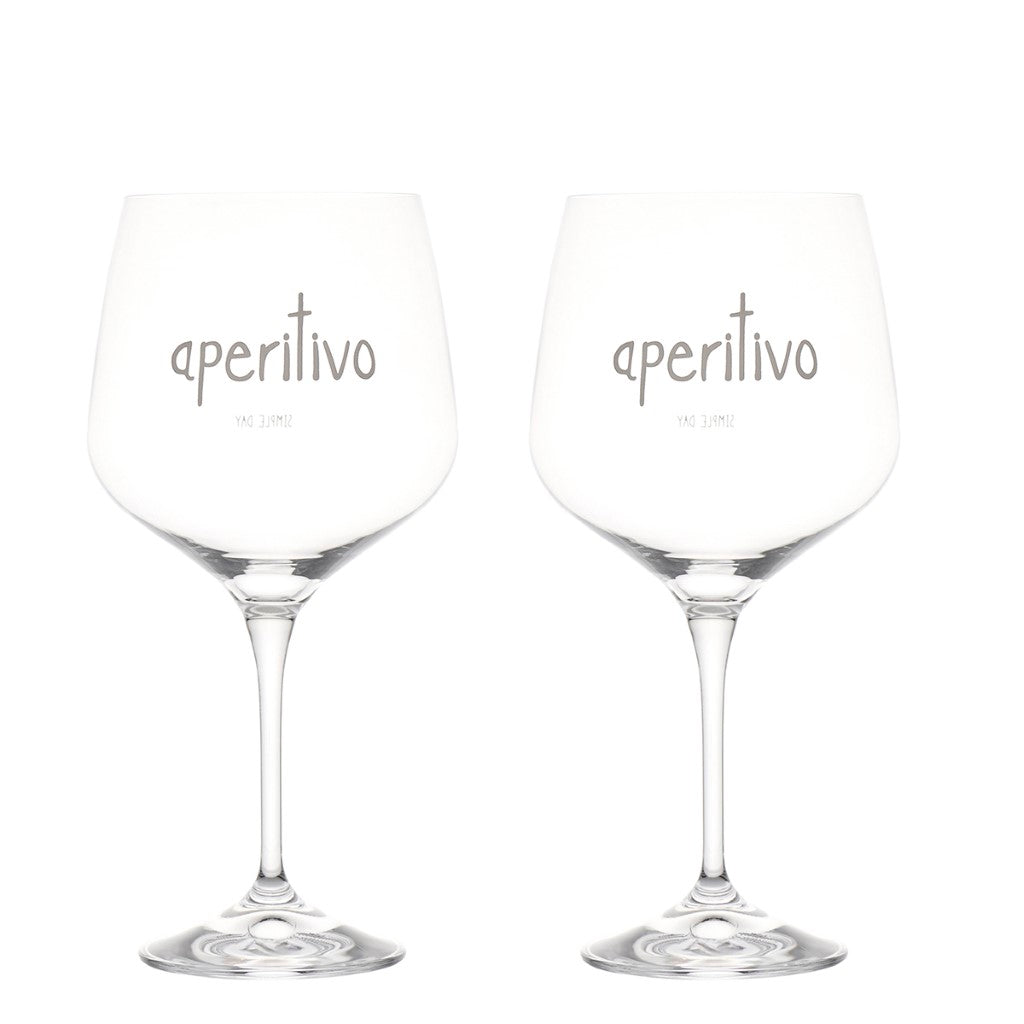 set di 2 calici da cocktail in vetro. ml 820 - 24 cm x ø 11,5 cm Decoro aperitivo serigrafato in colore bianco. In negozio e online su tuttochic.live