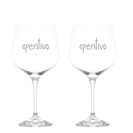 set di 2 calici da cocktail in vetro. ml 820 - 24 cm x ø 11,5 cm Decoro aperitivo serigrafato in colore bianco. In negozio e online su tuttochic.live