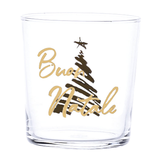 Porta eleganza e festività alla tua tavola con questo set di 6 bicchieri acqua "Buon Natale" in vetro temperato con serigrafia color oro. Perfetti per una cena di Natale o un regalo. Set 6 bicchieri 35,5 cl cm Ø8,5 - h8,7 cm. Lavabile in lavastoviglie. Disegnato e prodotto in Italia. In negozio e online su tuttochic.live