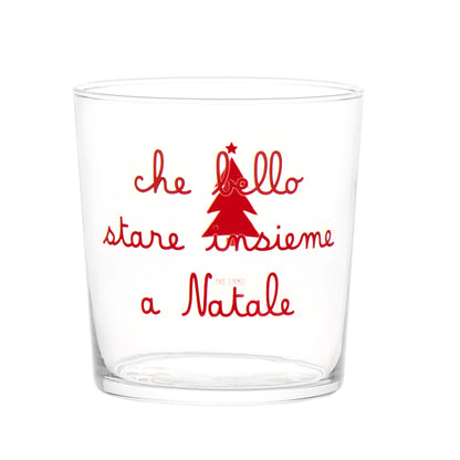 Esaltate la vostra tavola con il Set 6 Bicchieri acqua "che bello stare insieme a Natale". Realizzati in vetro temperato con una delicata scritta rosso rubino serigrafata, questi bicchieri sono perfetti per aggiungere un tocco di eleganza durante le festività.  Capacità: 35,5 cl. In negozio e online su tuttochic.live