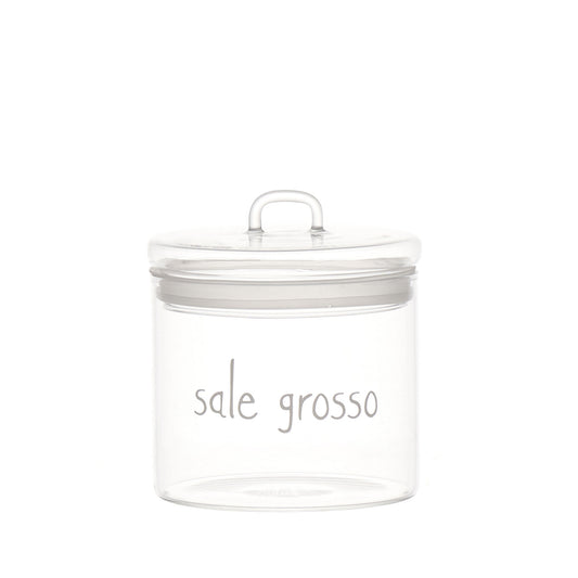 Barattolo "sale grosso" Realizzato in vetro borosilicato Dimensioni: ø 12 x h 13 cm - lavabile in lavastoviglie. In negozio e online su tuttochic.live