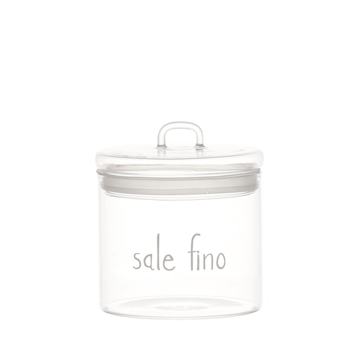 Barattolo "sale fino" Realizzato in vetro borosilicato Dimensioni: ø 12 x h 13 cm - lavabile in lavastoviglie. In negozio e online su tuttochic.live