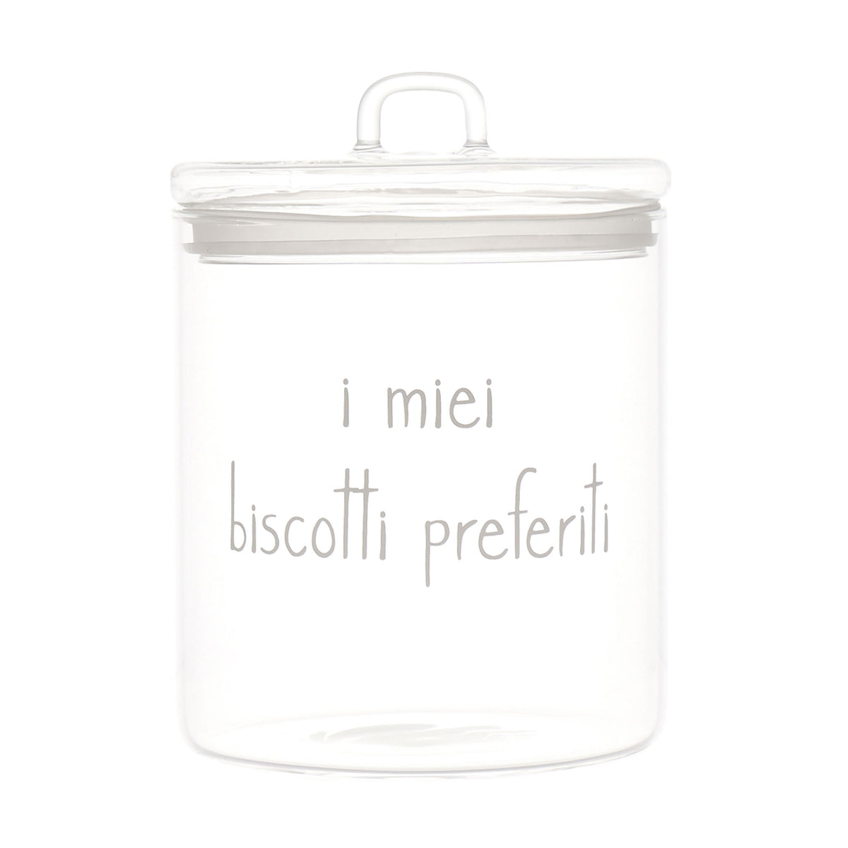 La Biscottiera "i miei biscotti preferiti" di Simple Day è elegante e funzionale, realizzata in pregiato vetro borosilicato trasparente con guarnizione ermetica per mantenere i biscotti freschi e croccanti. Dimensioni diametro 15cm x altezza 22cm. Prodotto disegnato in Italia. In negozio e online su tuttochic.live