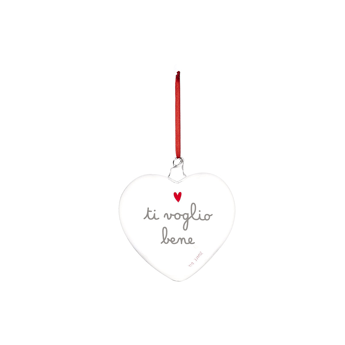 La pallina cuore "ti voglio bene" è un allegro decoro da appendere, realizzato in vetro borosilicato. cm 15. In negozio e online su tuttochic.live