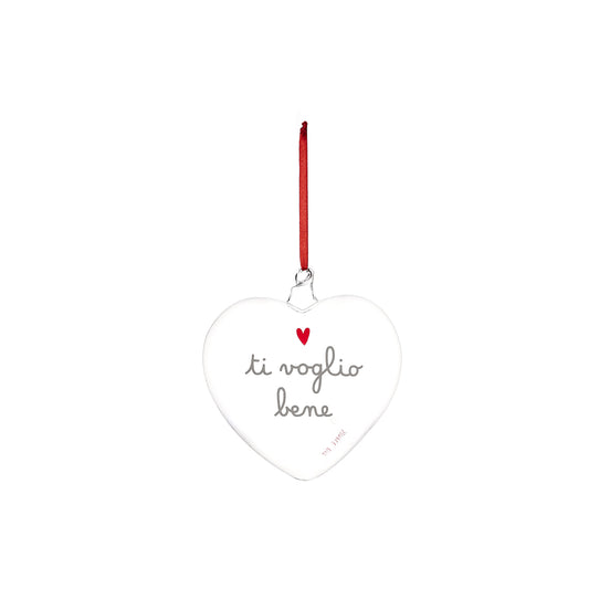 La pallina cuore "ti voglio bene" è un allegro decoro da appendere, realizzato in vetro borosilicato. cm 15. In negozio e online su tuttochic.live
