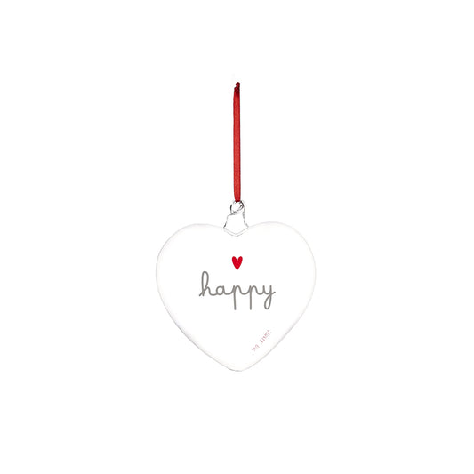 La pallina cuore "happy" è un allegro decoro da appendere, realizzato in vetro borosilicato. cm 15. In negozio e online su tuttochic.live