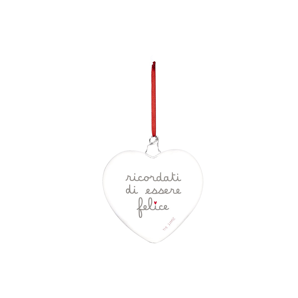 La pallina cuore "ricordati di essere felice" è un allegro decoro da appendere, realizzato in vetro borosilicato. cm 15. In negozio e online su tuttochic.live