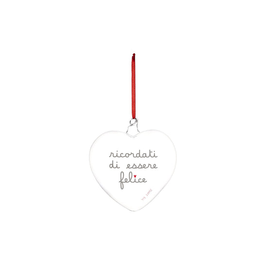 La pallina cuore "ricordati di essere felice" è un allegro decoro da appendere, realizzato in vetro borosilicato. cm 15. In negozio e online su tuttochic.live