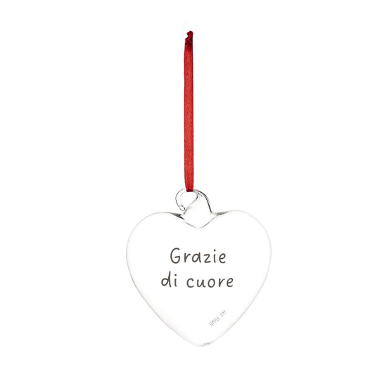 Pallina Cuore in vetro cm 15 "grazie di cuore"