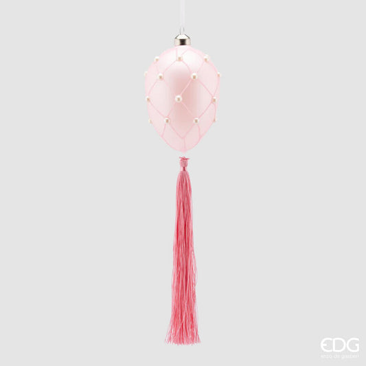 Uovo in vetro rosa con perle e nappa di alta qualità. Dimensioni: cm: Ø 8 x h 11. In negozio e online su tuttochic.live