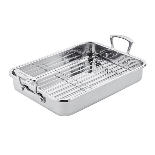 Teglia da forno Impact di Scanpan con griglia e manici in acciaio, adatta a induzione e forno fino a 250°C, dimensioni 42,5x26xh11 cm
