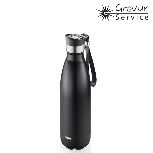 Borraccia in acciaio inossidabile a doppia parete mantiene le bevande calde per 12 ore e fredde per 24 ore. 100% ermetico, si apre e si chiude facilmente con una sola mano grazie alla pratica chiusura a pulsante. 500 ml bottiglia lavabile in lavastoviglie Ø 7,1 cm, H 27,0 cm. In negozio e online su tuttochic.live