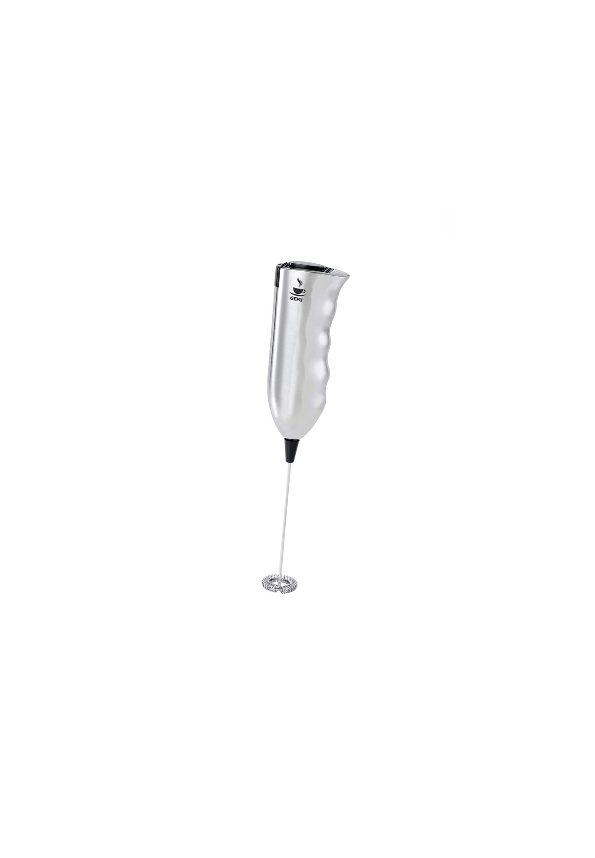 Schiumalatte elettrico portatile MARCELLO di GEFU in acciaio inox con sbattitore staccabile.
