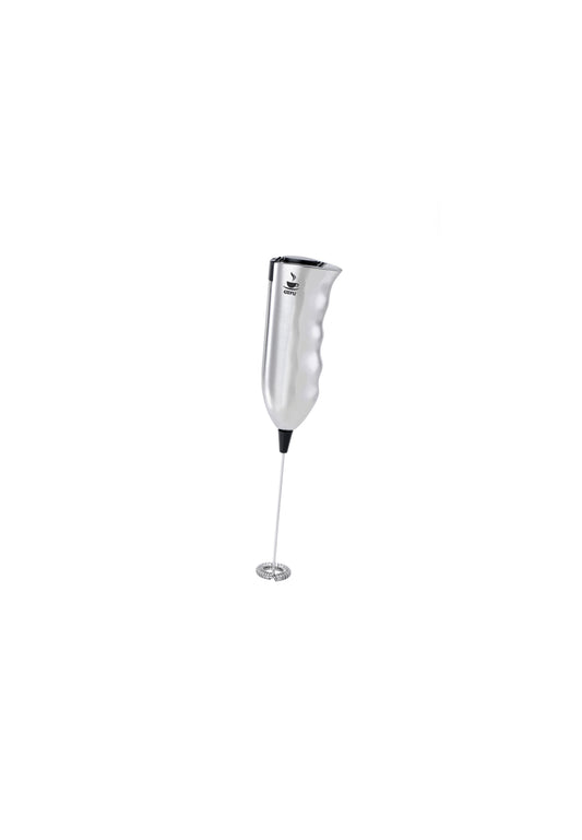Schiumalatte elettrico portatile MARCELLO di GEFU in acciaio inox con sbattitore staccabile.