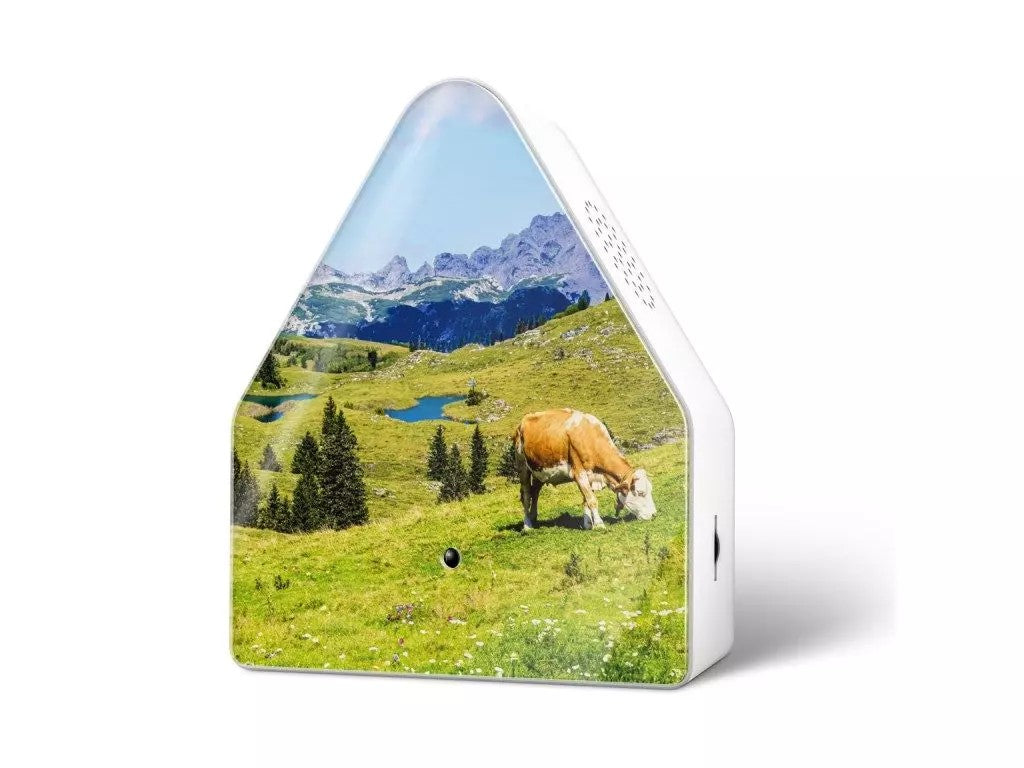 Heidibox Alpine Meadow riproduce il suono rilassante del prato alpino. Ricaricabile (cavo USB-C incluso) Dimensioni: cm 11,7 x 6,2 x 14,5 h - Peso: 230 g. In negozio e online su tuttochic.live