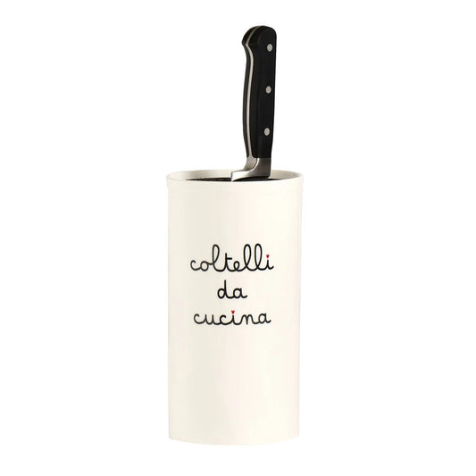 Il Portacoltelli Coltelli da cucina in gres porcellanato di colore bianco e interno in polipropilene, Dimensioni: ø 12,5 x h 24 cm. In negozio e online su tuttochic.live